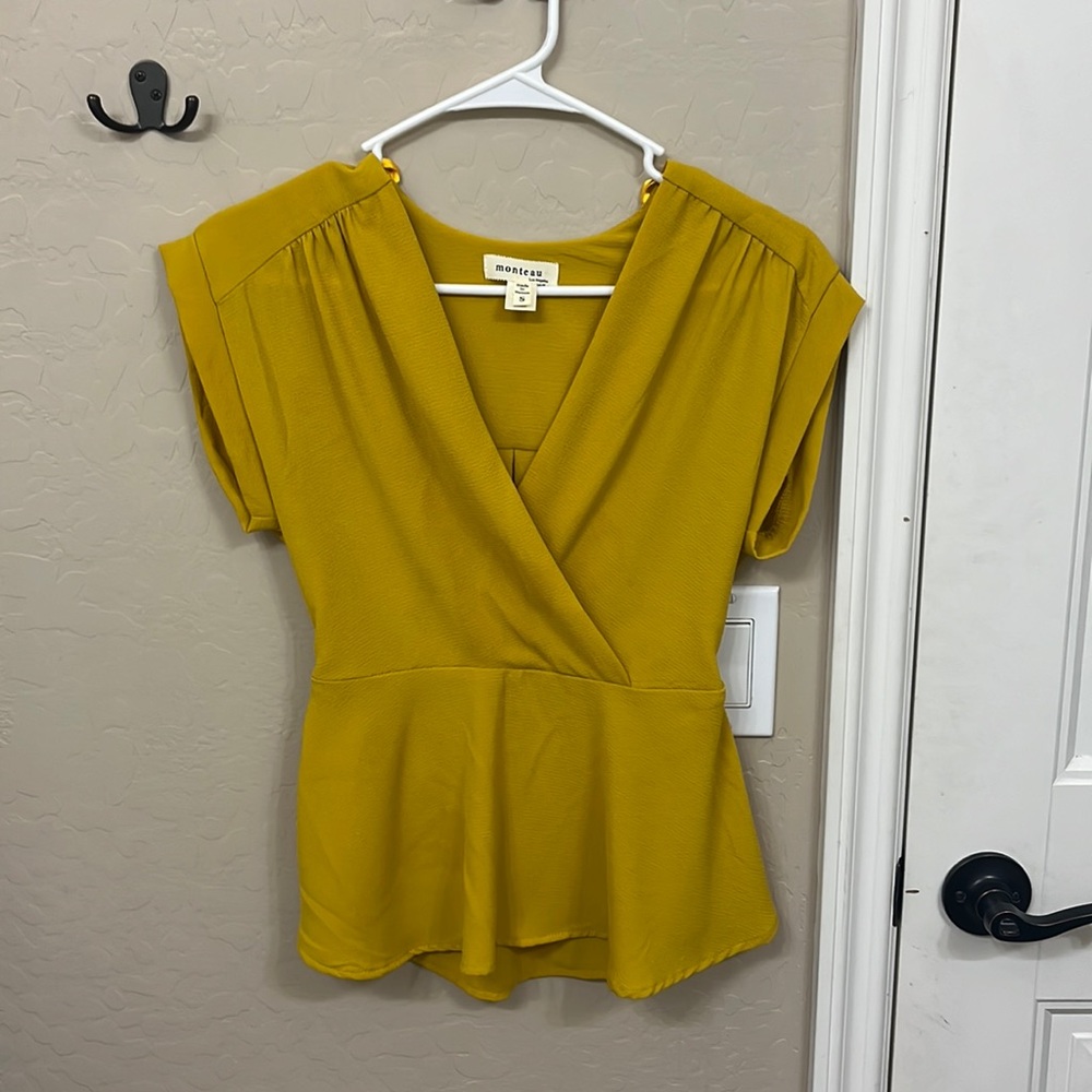 Montauk Women's Mustard Wrap Peplum Top
